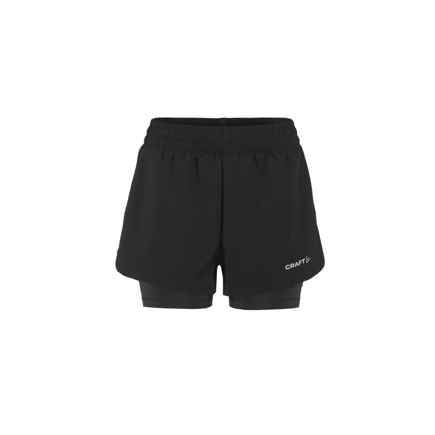 Damen-Shorts CRAFT Adv Essence 2-in-1 von Haidersport mit atmungsaktivem Design und bequemer Passform, ideal für Teamsport.